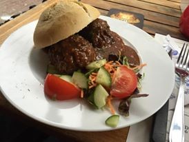 One of Amsterdam's national dishes - meatball with peanut sauce