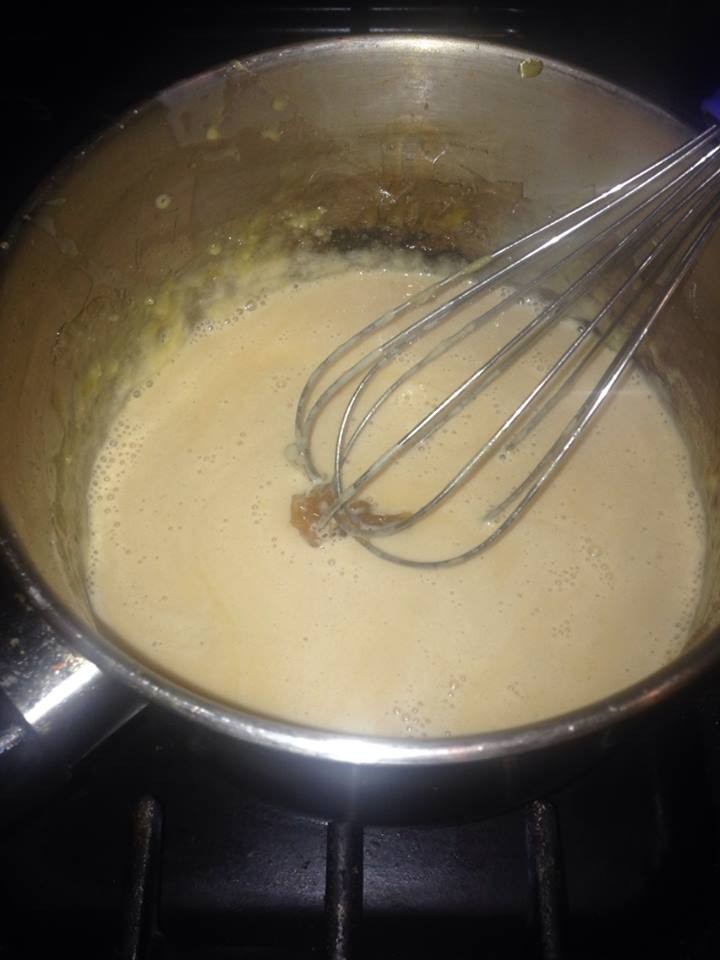 As you can see, there's still a little of the hard caramel on the whisk - just keep on mixing until it dissolves!