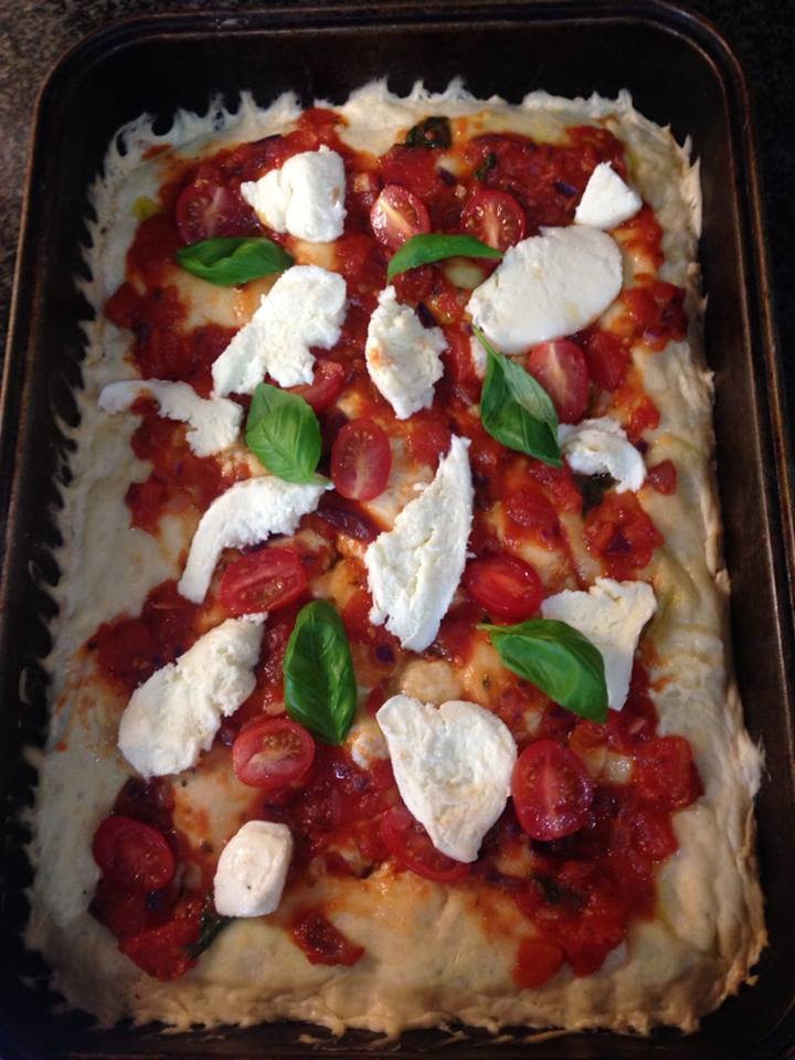 Margherita Focaccia before it hit the oven...