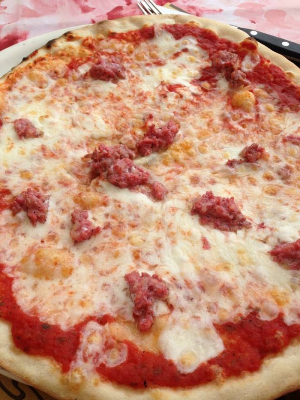 Sausage pizza from a Pizza Trattoria in Lucca