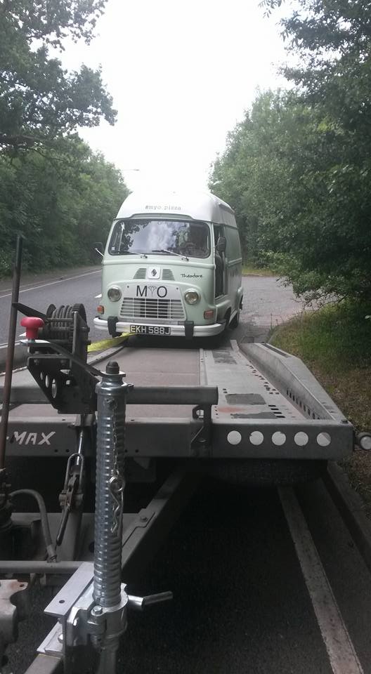 Theo on one of the many recovery trucks!